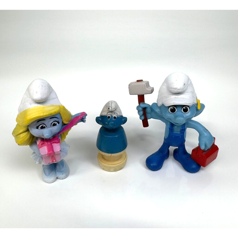 Smurfs McDonald's Figurine LOT of 3 Smurfette Birthday Handy Blue Toy Statue